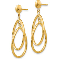 14K Yellow Gold Polished Oval Dangle Earrings - 37mm Length by Oro Pregiato