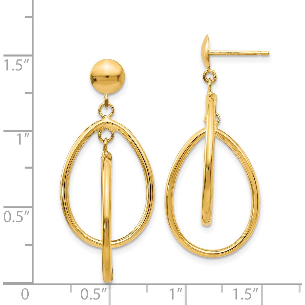 14K Yellow Gold Polished Oval Dangle Earrings - 37mm Length by Oro Pregiato