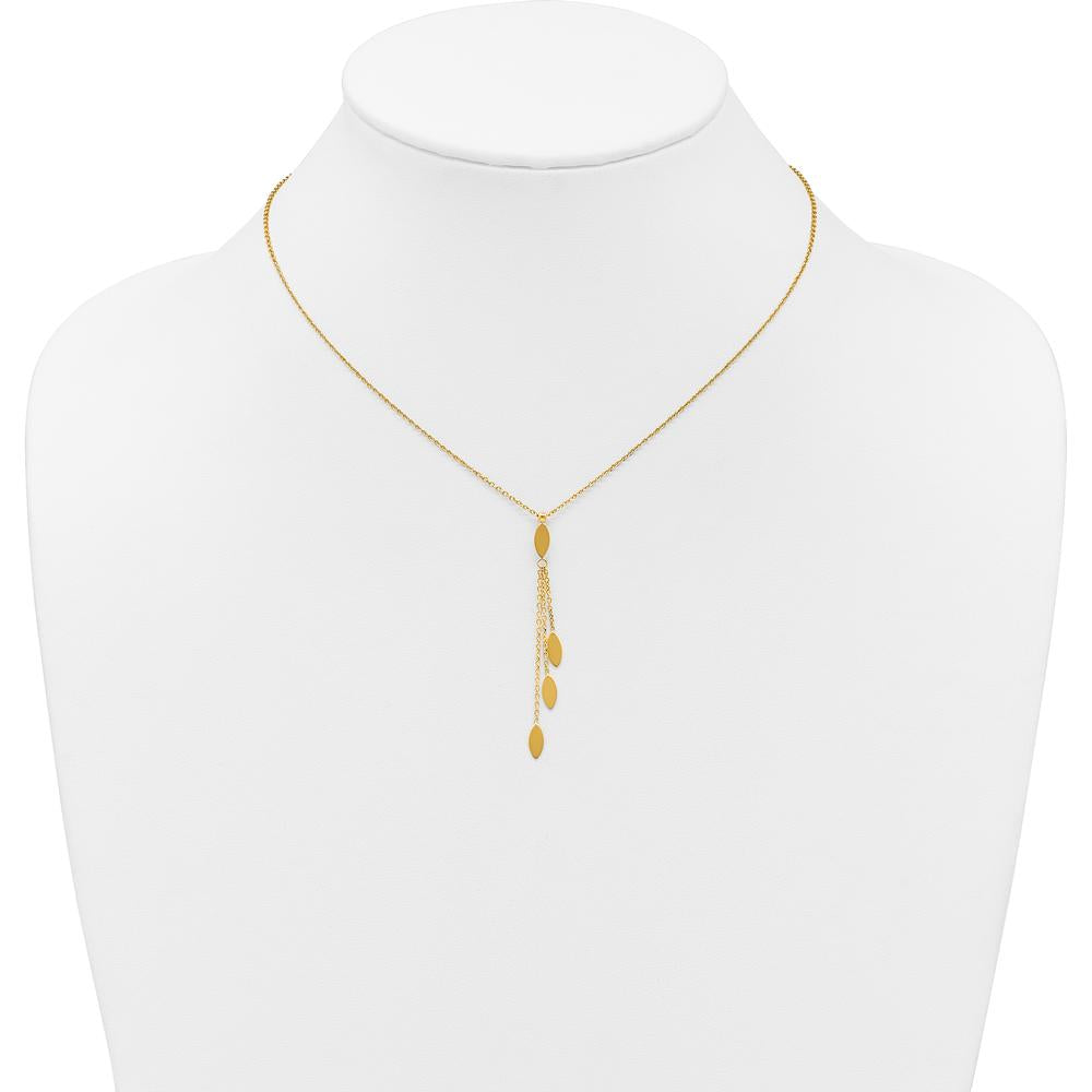 14K Yellow Gold Polished Oval Dangle Necklace with 2" Extender - 18" Total Length by 0