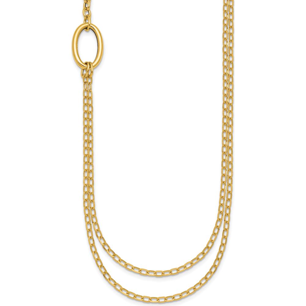 14K Yellow Gold Polished Oval Double Strand Cable Chain Necklace - 18" by 0
