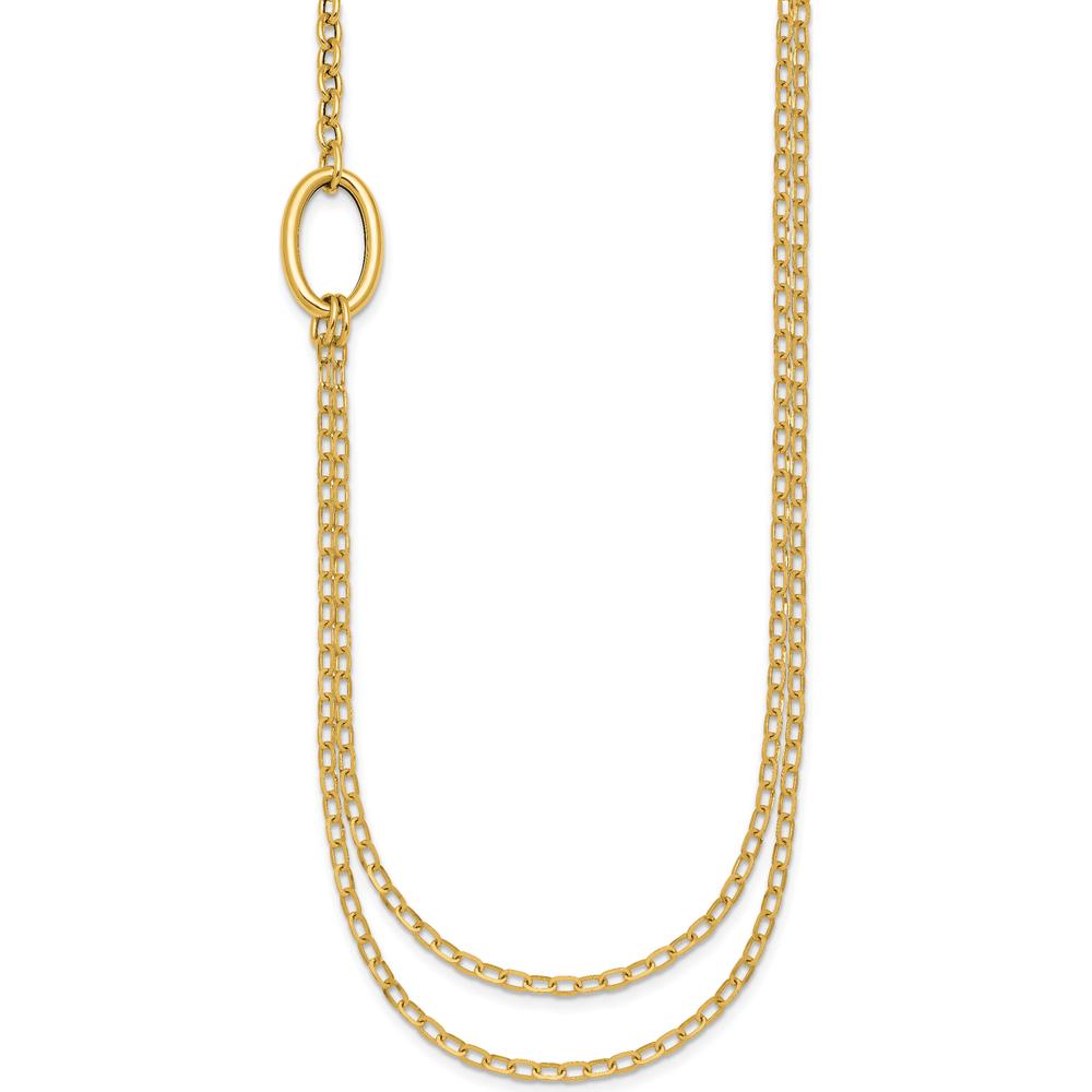 14K Yellow Gold Polished Oval Double Strand Cable Chain Necklace - 18" by 0