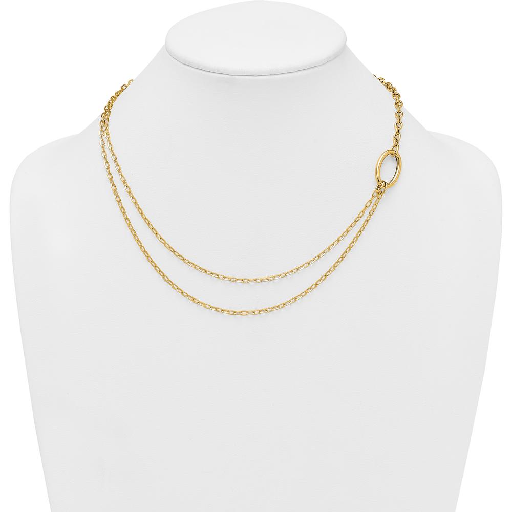 14K Yellow Gold Polished Oval Double Strand Cable Chain Necklace - 18" by 0