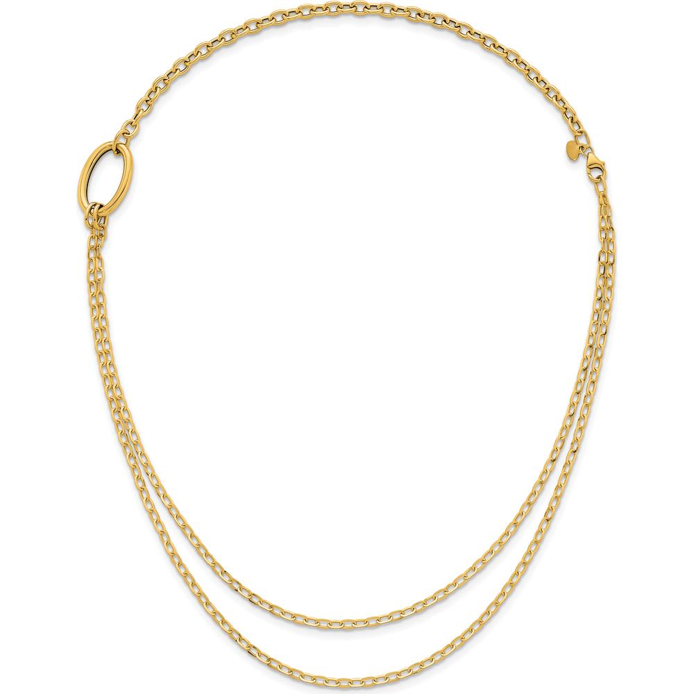 14K Yellow Gold Polished Oval Double Strand Cable Chain Necklace - 18" by 0