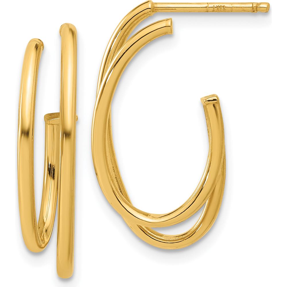 14K Yellow Gold Polished Oval Double Strand J-Hoop Earrings - 23.5mm Length by 0