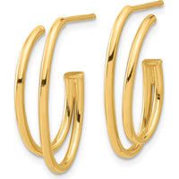 14K Yellow Gold Polished Oval Double Strand J-Hoop Earrings - 23.5mm Length by 0