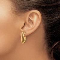 14K Yellow Gold Polished Oval Double Strand J-Hoop Earrings - 23.5mm Length by 0