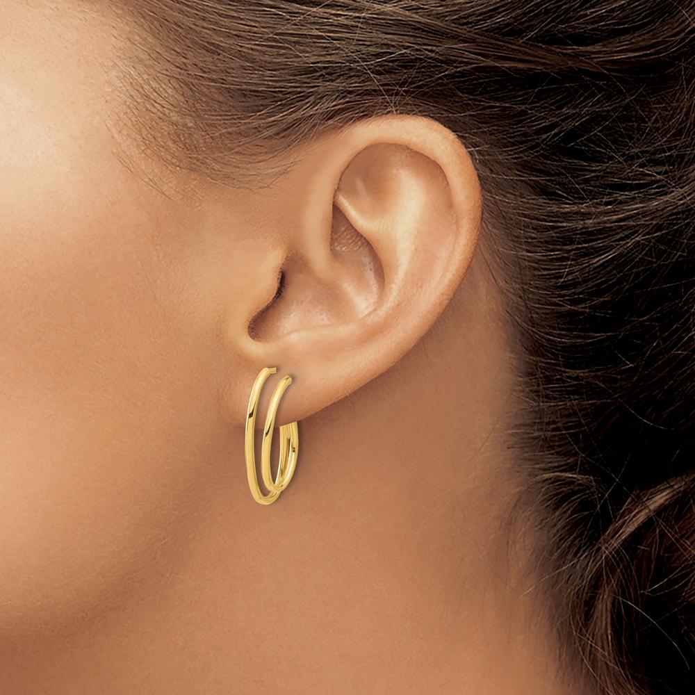 14K Yellow Gold Polished Oval Double Strand J-Hoop Earrings - 23.5mm Length by 0