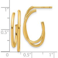 14K Yellow Gold Polished Oval Double Strand J-Hoop Earrings - 23.5mm Length by 0