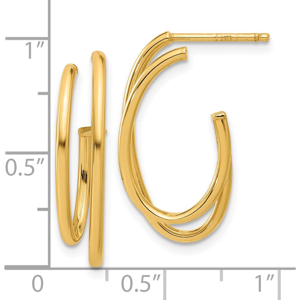 14K Yellow Gold Polished Oval Double Strand J-Hoop Earrings - 23.5mm Length by 0