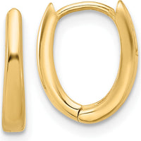 14K Yellow Gold Polished Oval Hinged Hoop Earrings - 12.6mm Length, 10.2mm Width by 0