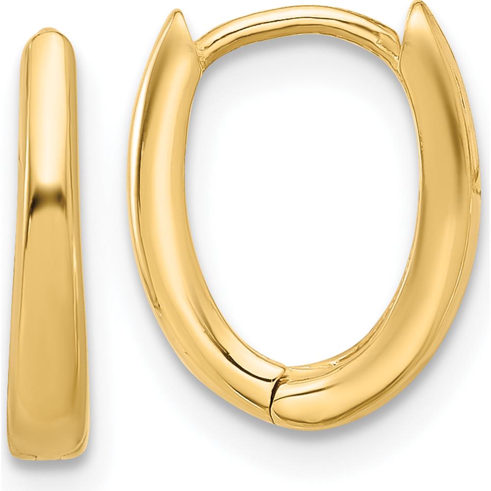 14K Yellow Gold Polished Oval Hinged Hoop Earrings - 12.6mm Length, 10.2mm Width by 0