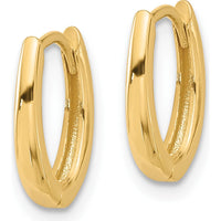 14K Yellow Gold Polished Oval Hinged Hoop Earrings - 12.6mm Length, 10.2mm Width by 0