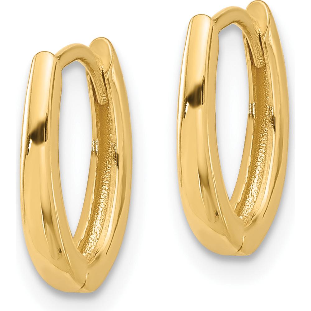 14K Yellow Gold Polished Oval Hinged Hoop Earrings - 12.6mm Length, 10.2mm Width by 0