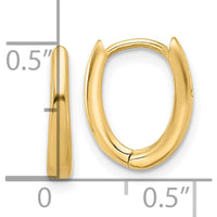 14K Yellow Gold Polished Oval Hinged Hoop Earrings - 12.6mm Length, 10.2mm Width by 0