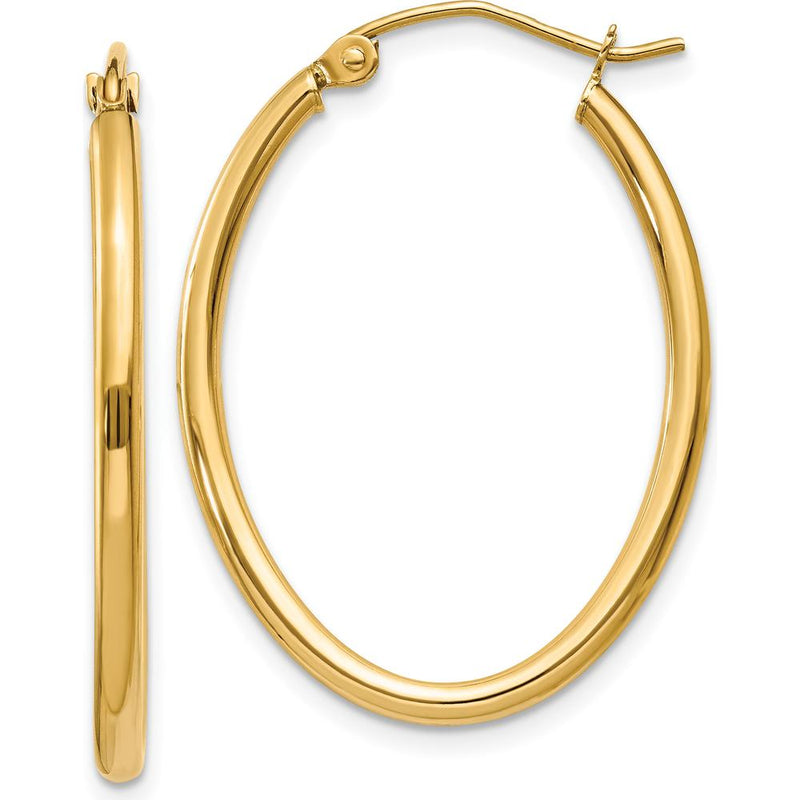 14K Yellow Gold Polished Oval Hoop Earrings - 21.5mm Width, 17mm Length by 0