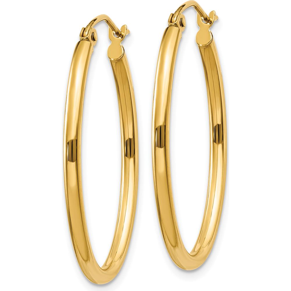 14K Yellow Gold Polished Oval Hoop Earrings - 21.5mm Width, 17mm Length by 0