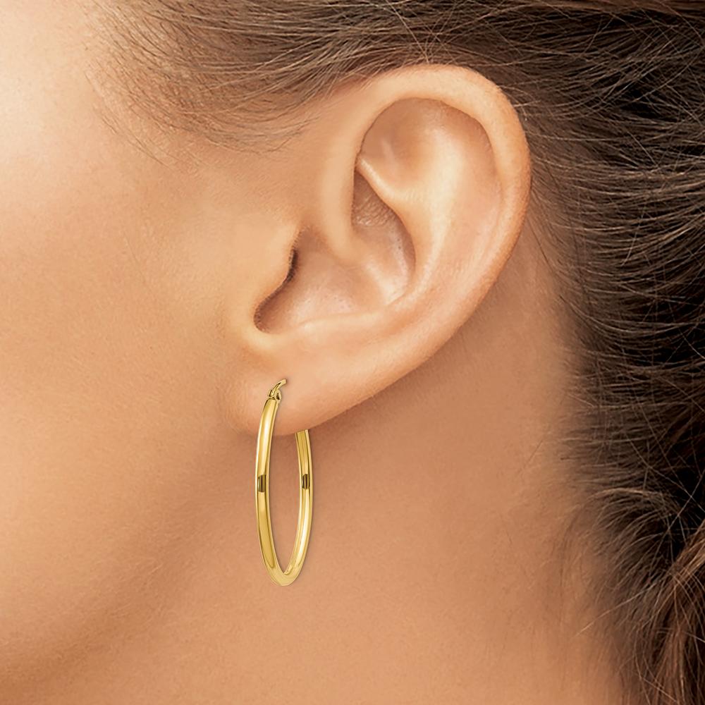 14K Yellow Gold Polished Oval Hoop Earrings - 21.5mm Width, 17mm Length by 0