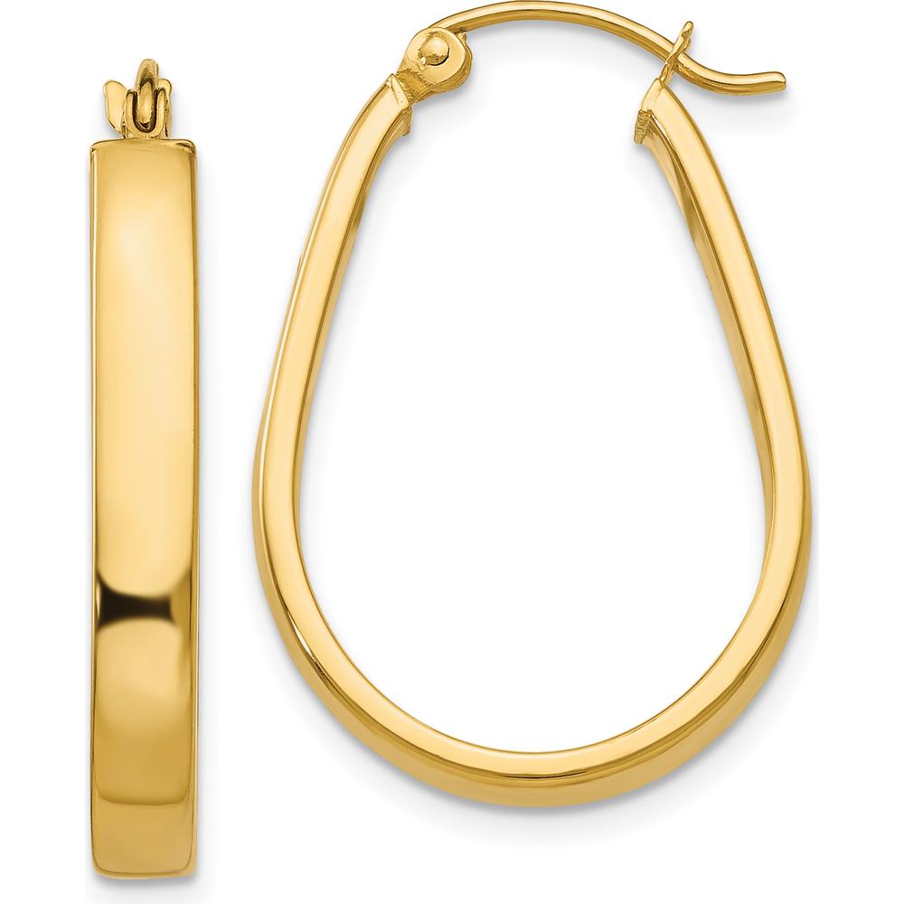 14K Yellow Gold Polished Oval Hoop Earrings - 24.6mm Length, 3.5mm Thickness by Oro Pregiato