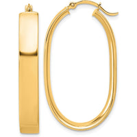 14K Yellow Gold Polished Oval Hoop Earrings - 31mm Length by 0