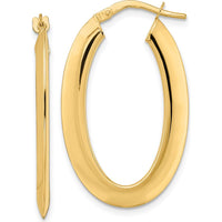 14K Yellow Gold Polished Oval Hoop Earrings - 33.7mm Length by 0