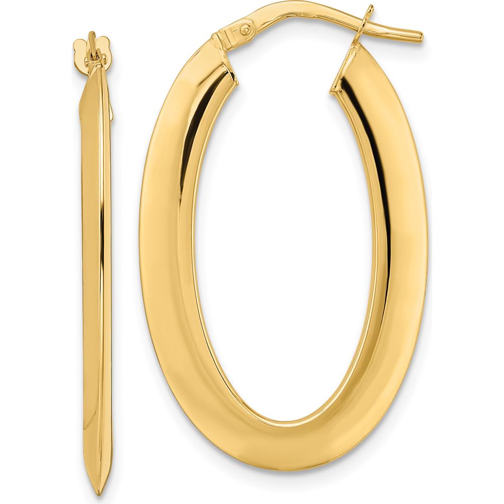 14K Yellow Gold Polished Oval Hoop Earrings - 33.7mm Length by 0