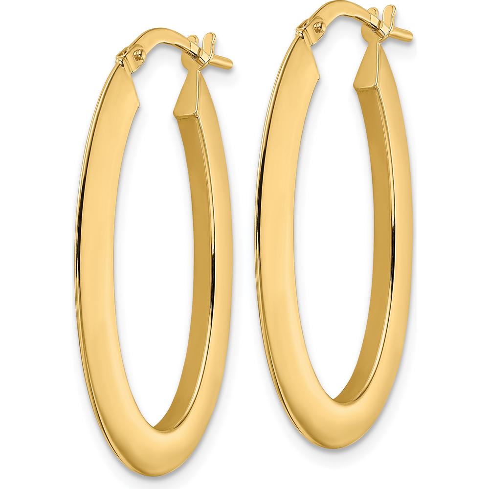 14K Yellow Gold Polished Oval Hoop Earrings - 33.7mm Length by 0
