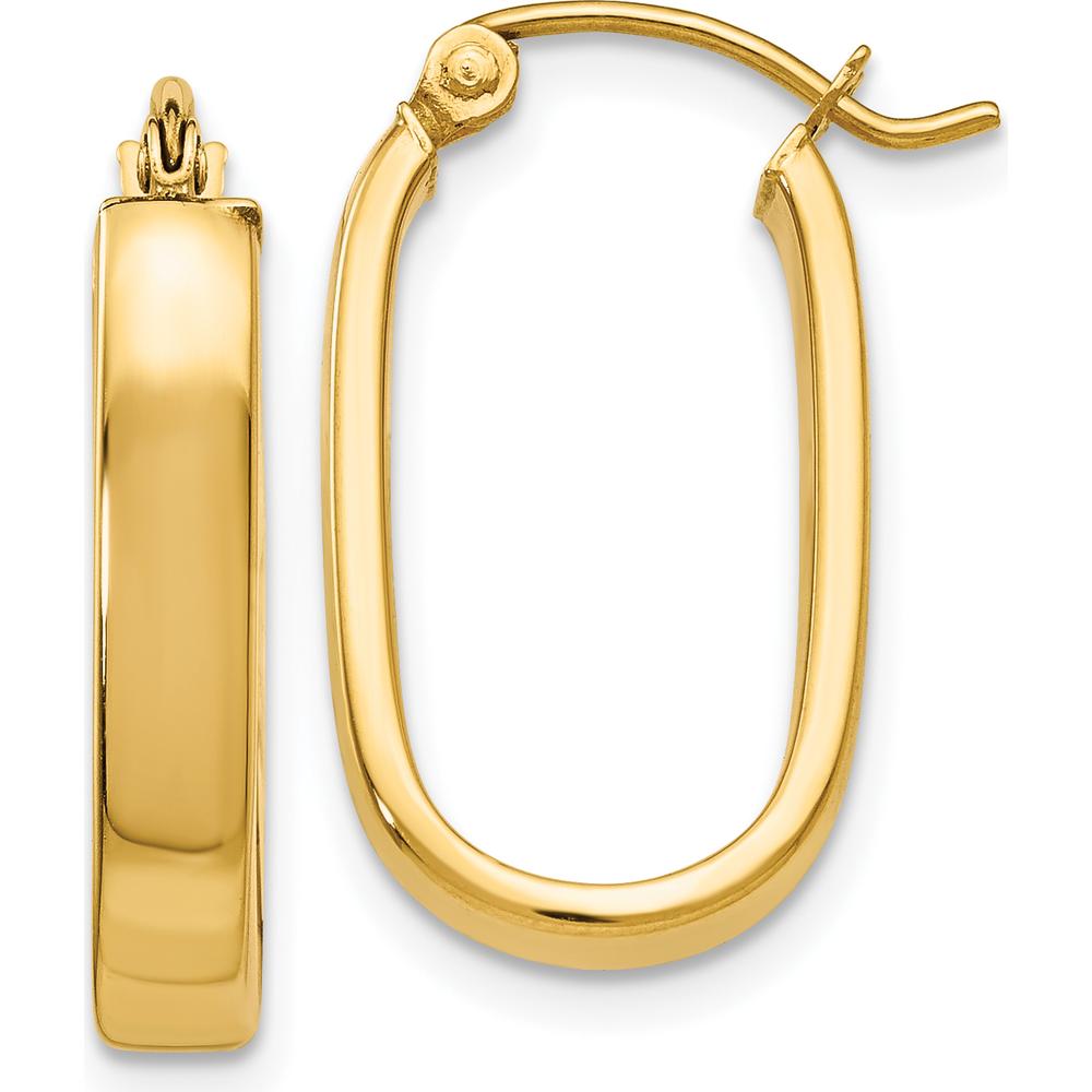 14K Yellow Gold Polished Oval Hoop Earrings - 8mm Length by Oro Pregiato