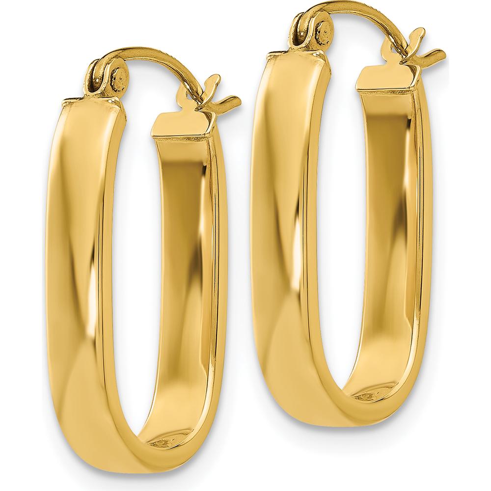 14K Yellow Gold Polished Oval Hoop Earrings - 8mm Length by Oro Pregiato