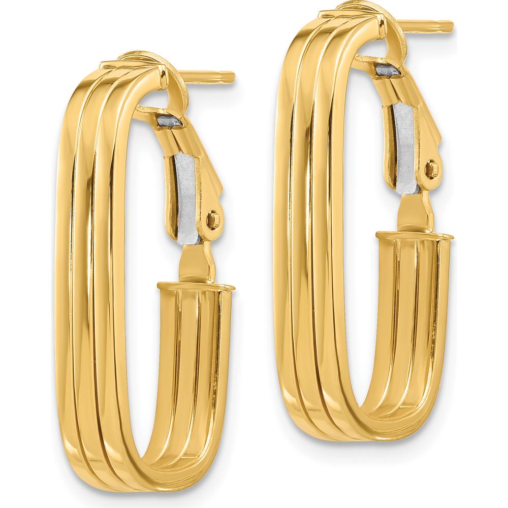 14K Yellow Gold Polished Oval Hoop Earrings with Omega Back - 25.25mm Length by 0