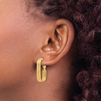 14K Yellow Gold Polished Oval Hoop Earrings with Omega Back - 25.25mm Length by 0