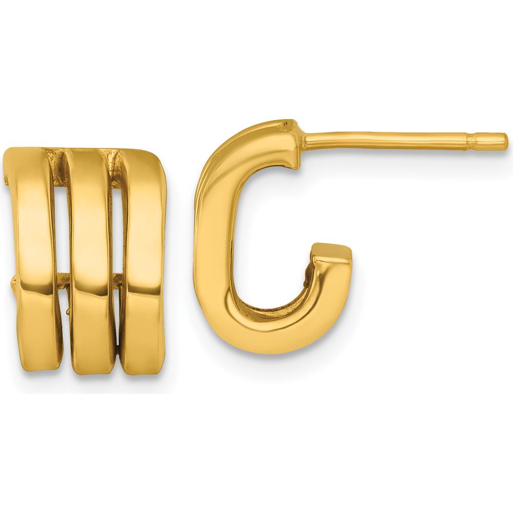 14K Yellow Gold Polished Oval J-Hoop Earrings - 11.5mm by 0
