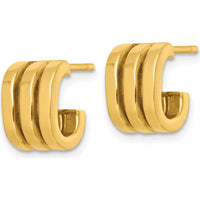 14K Yellow Gold Polished Oval J-Hoop Earrings - 11.5mm by 0