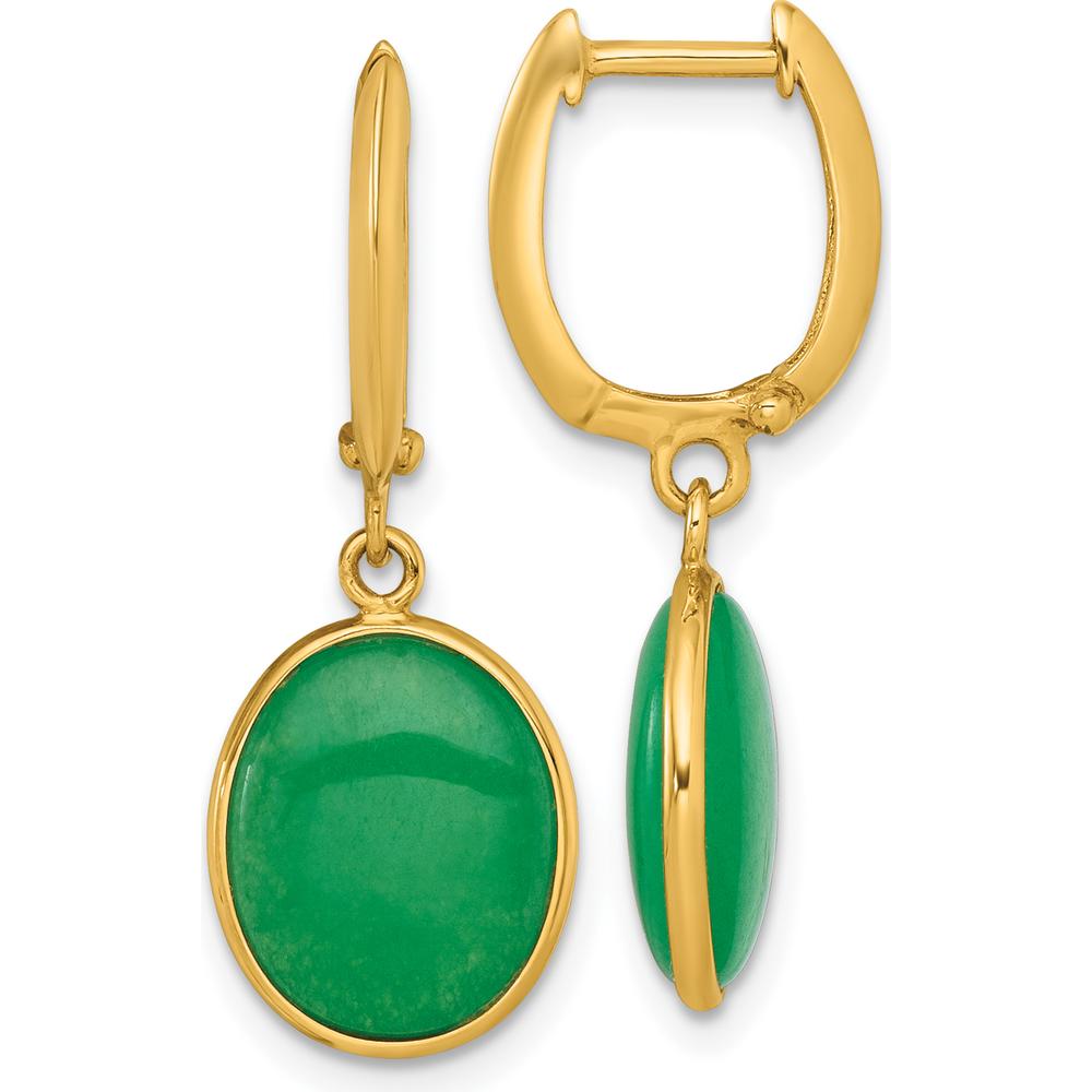 14K Yellow Gold Polished Oval Jade Cabochon Dangle Earrings by Oro Pregiato