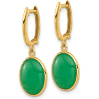 14K Yellow Gold Polished Oval Jade Cabochon Dangle Earrings by Oro Pregiato