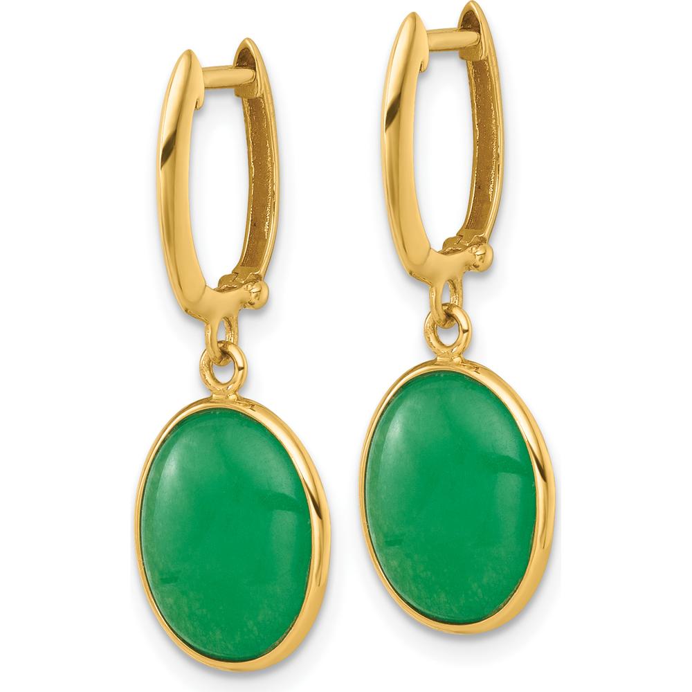 14K Yellow Gold Polished Oval Jade Cabochon Dangle Earrings by Oro Pregiato