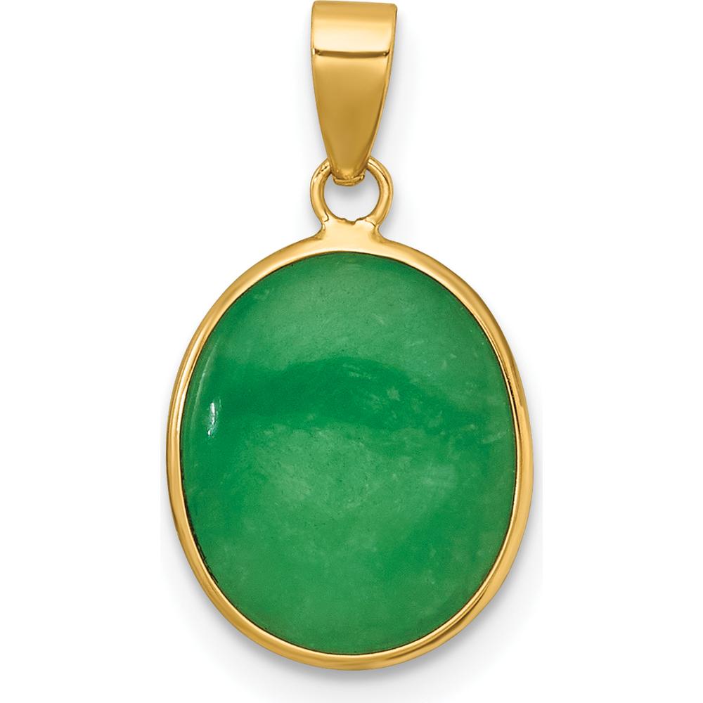 14K Yellow Gold Polished Oval Jade Cabochon Pendant - 11.5x9.5mm by Oro Pregiato