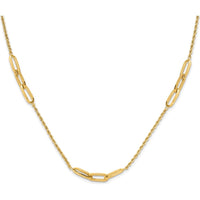 14K Yellow Gold Polished Oval Link and Diamond-Cut Rope 3-Station Necklace - 20.25" Length by 0