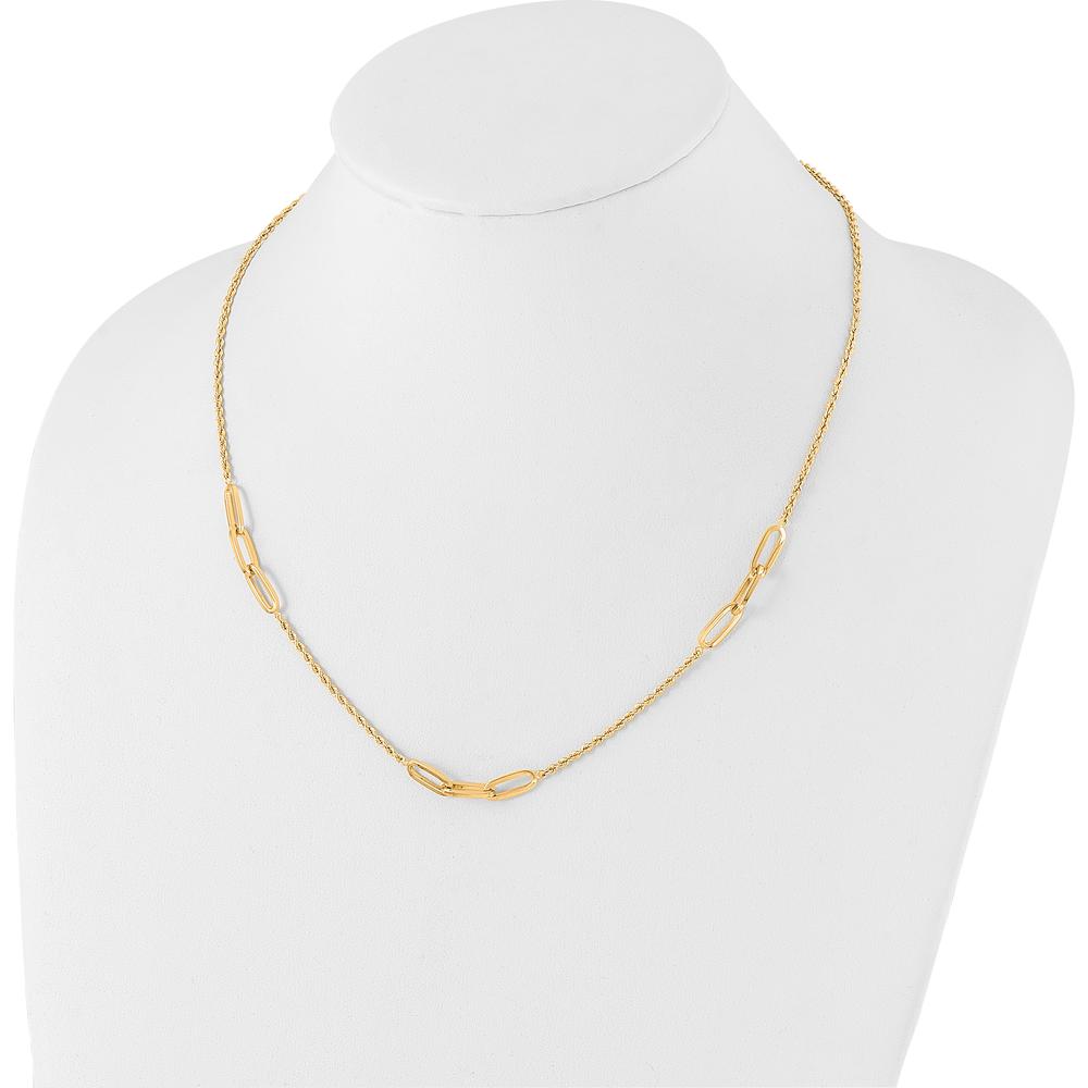 14K Yellow Gold Polished Oval Link and Diamond-Cut Rope 3-Station Necklace - 20.25" Length by 0