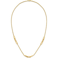 14K Yellow Gold Polished Oval Link and Diamond-Cut Rope 3-Station Necklace - 20.25" Length by 0