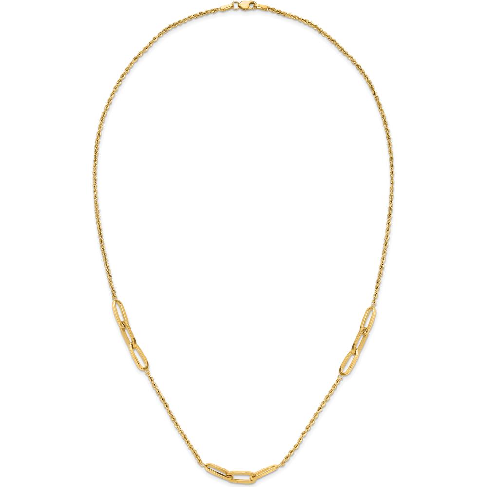 14K Yellow Gold Polished Oval Link and Diamond-Cut Rope 3-Station Necklace - 20.25" Length by 0