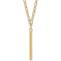 14K Yellow Gold Polished Oval Link Chain Necklace with Diamond-Cut Bar Pendant - 30mm Length by 0