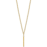 14K Yellow Gold Polished Oval Link Chain Necklace with Diamond-Cut Bar Pendant - 30mm Length by 0