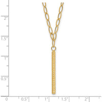 14K Yellow Gold Polished Oval Link Chain Necklace with Diamond-Cut Bar Pendant - 30mm Length by 0