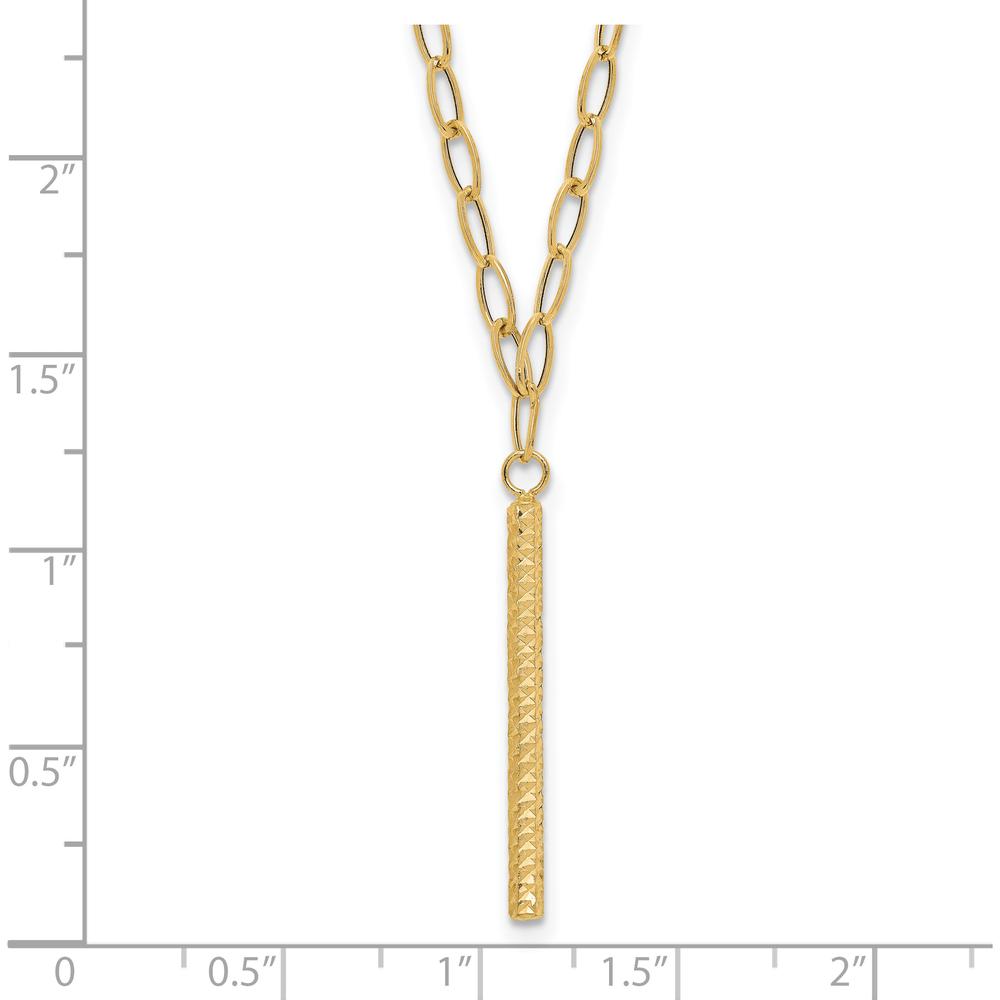 14K Yellow Gold Polished Oval Link Chain Necklace with Diamond-Cut Bar Pendant - 30mm Length by 0