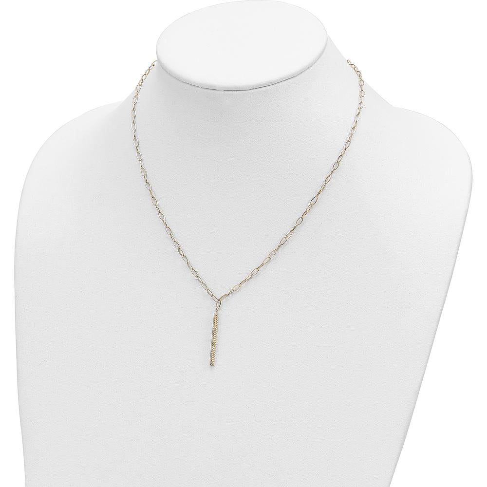 14K Yellow Gold Polished Oval Link Chain Necklace with Diamond-Cut Bar Pendant - 30mm Length by 0