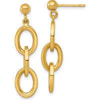 14K Yellow Gold Polished Oval Link Dangle Earrings - 35mm Length by 0