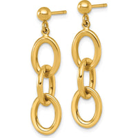 14K Yellow Gold Polished Oval Link Dangle Earrings - 35mm Length by 0
