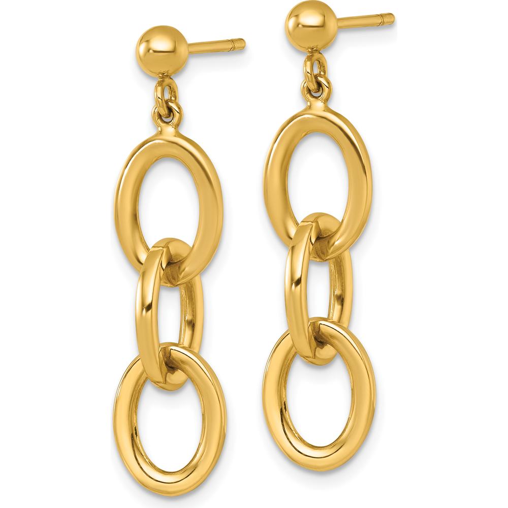 14K Yellow Gold Polished Oval Link Dangle Earrings - 35mm Length by 0