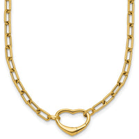 14K Yellow Gold Polished Oval Link Necklace with Heart Clasp - 18" Length, Convertible to Bracelet by 0