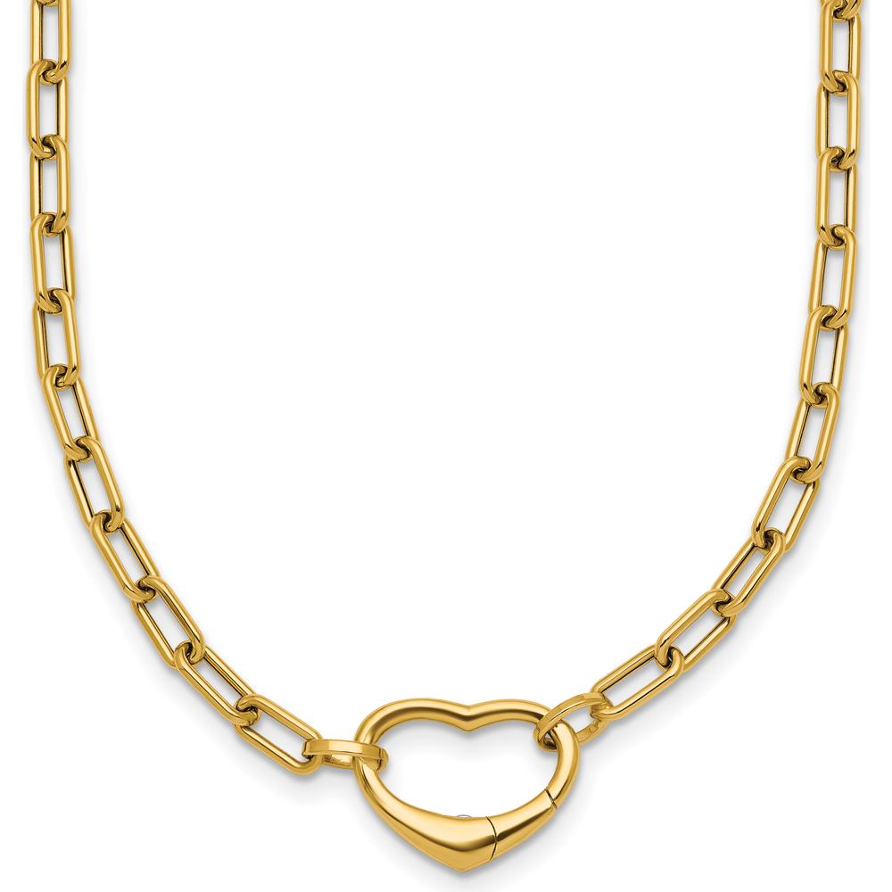 14K Yellow Gold Polished Oval Link Necklace with Heart Clasp - 18" Length, Convertible to Bracelet by 0